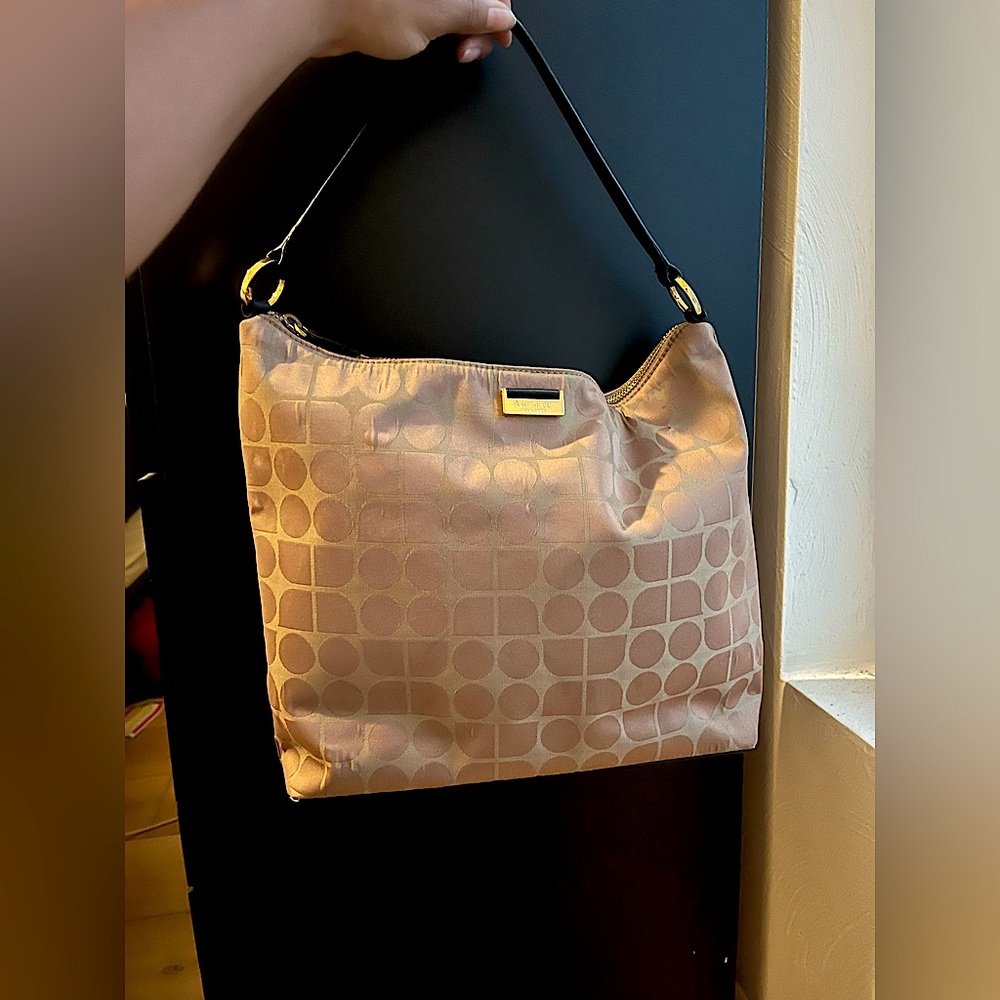 Kate Spade Tan Gold Dot Noel Jacquard Monogram Logo Shoulder Bag